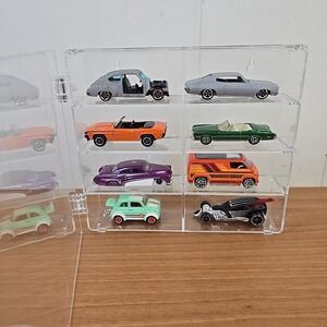 Clear Acrylic Display Case 1:64 Scale Diecast Cars INCLUDING Mix AU of CARS x 8